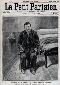 Porträtt av Sante Caserio (1873-1894) italiensk anarkist, mördare av Sadi Carnot, i fängelse. Gravyr i "" Le Parisien"" av Unknown artist