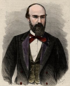 Porträtt av Santos Gutierrez (1820-1872) politiker och före detta president i Colombias Förenta Stater. Gravyr i "" L