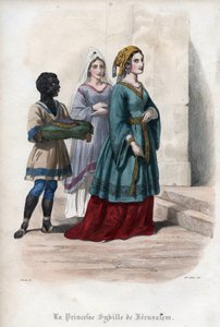 Porträtt av Sibylla av Jerusalem (Jerusalem Sibylle) (ca 1160-1190), prinsessan då drottning av Jerusalem. Gravyr från 1842 i "Histoire des popes"" av Maurice Lachatre. Privat samling. av Unknown artist