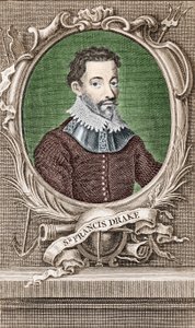 Porträtt av Sir Francis Drake (1540-1596), engelsk navigatör. av Unknown artist
