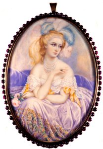 Porträtt av grevinnan av Castiglione (1837-1899) (Virginia Elisabetta Luisa Carlotta Antonietta Teresa Maria Oldoini). Miniatyr på elfenben. . av Unknown artist