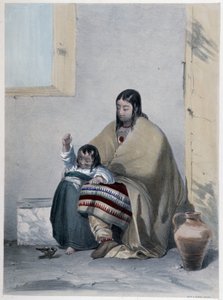 Porträtt av en Huron, indian av Kanada, med sitt barn - i "" Shyths sketcher in the Canadas"" av Coke Smyth, London av Unknown artist