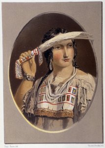 Porträtt av en blandad indier - i "" Wandering of an artist among the indians of north america"" av Paul Kane, Longmans & Roberts, London av Unknown artist