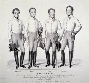 Porträtt av prinsar av familjen Kinsky från Böhmen: Christian, Franz, Carl och Anton ( Litografi av Unknown artist