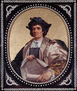 Porträtt av den italienske navigatören Christopher Columbus (Christopher Columbus, Cristoforo Colombo, Cristobal Colon) (1451-1506) Mosaique av Unknown artist