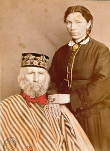 Porträtt av den italienska patrioten och hjältarna av Risorgimento Giuseppe Garibaldi (1807-1882) med sin tredje fru Francesca Armosino av Unknown artist