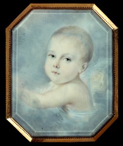Porträtt av kungen av Rom bebe (1811-1832), son till kejsar Napoleon I (1769-1821) och blivande Napoleon II. Anonym oktagonal medaljong från 1800-talet. Akvarell under glas. Paris, Musee De La Legion d