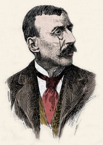 Porträtt av den portugisiske författaren och diplomaten Jose Maria de Eeca de Queiros eller Queiroz (1845-1900). Gravyr av 1800-talet av Unknown artist
