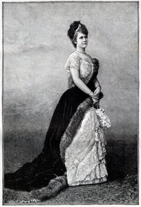 Porträtt av drottningen av Rumänien Elisabeth Pauline Ottilie Louise de Wied, känd som Carmen Sylva (1843-1916), hustru till kung Charles I - Gravyr 1893 - Elizabeth av Wied av Rumänien, sent 1800-tidigt 1900-tal - Porträtt av Elizabeth ( 1843-1916), drott av Unknown artist