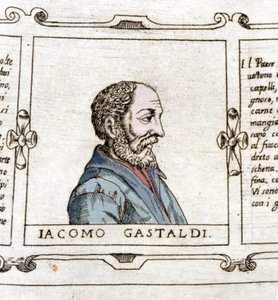 Porträtt av kartografen (geografen) Giacomo Gastaldi (? - 1566). av Unknown artist