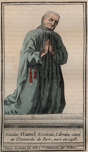 Porträtt av den franske alkemisten Nicolas Flamel (1330-1418) - Gravyr - Porträtt av den engelske alkemisten Nicolas Flamel - Gravyr Privat samling av Unknown artist