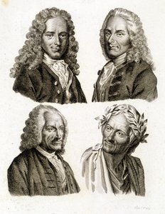 Porträtt av Voltaire i olika åldrar - gravyr av Unknown artist