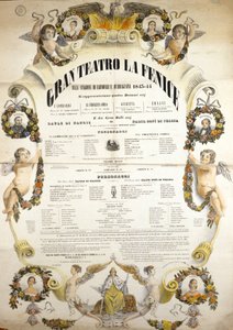 Affisch för framförandet av operan "" Aida" av den italienske kompositören Giuseppe Verdi (1813-1901) för föreställningen på teatern La Fenice i Venedig 1843-1844. av Unknown artist