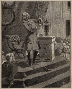 Keramik: Pierre Joseph Macquer (1718-1784) presenterar vid Akademien det första hårda porslinet som tillverkats i Frankrike av Sevres-fabriken 1769. Gravyr från 1885 i "" Les arts et metiers illustres"" av Adolphe BITARD. av Unknown artist