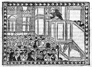 Predikan av G. Savonarola (Jerome Savonarola) (1452 - 1498) - i "" Compendium of Revelatione", inkunabel av 23/4/1496. av Unknown artist