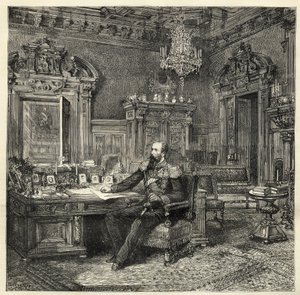 Prins Alexander av Bulgarien (1857-1893), i sitt arbetsrum - Alexander av Battenberg - Porträtt av Alexander I av Bulgarien eller Alexander av Battenberg (1857-1893) i sitt arbetskabinett - 1886 - av Unknown artist