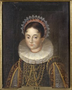 Prinsessan Elisabeth de Suede, hertiginna gemål av Mecklembourg Gadebusch - Porträtt av prinsessan Elizabeth av Sverige (1549-1597), hertiginna av Mecklenburg, Anonym. Olja på duk. Mått: 28x22 cm. Nationalmuseum Stockholm av Unknown artist