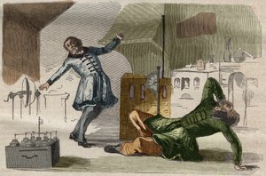 Professor Georges Guillaume (Wilhelm) Richmann (1711-1753) dog i sin verkstad efter ett experiment med en elektrometer av Unknown artist