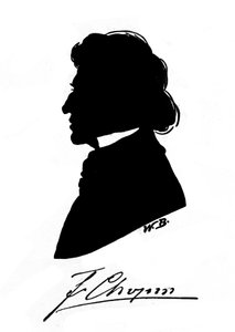 Profilsiluett av den polske kompositören Frederic Chopin (1810-1849) med autograf. 1800-talet av Unknown artist