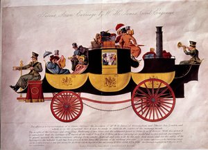 Kollektivtrafik: representation av ett ångfartyg lastat med passagerare och bagage. Den designades av ingenjören W.H. James. Litografi av 1828. Dekorativ konst, Paris av Unknown artist