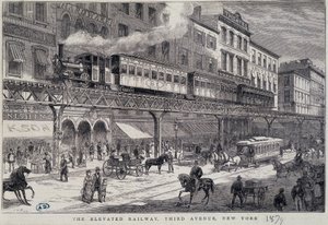 Upphöjd järnväg på 3rd Avenue, New York av Unknown artist