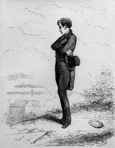 Rastignac förblir ensam, tog några steg upp på kyrkogården... av Unknown artist