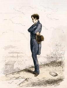 Rastignac förblir ensam, tog några steg upp på kyrkogården... av Unknown artist
