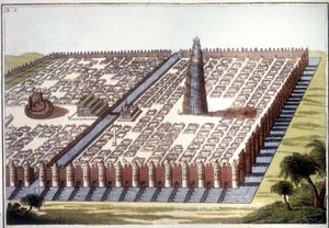Rekonstruerad utsikt över den antika staden Babylon, med inhägnaden, de hängande trädgårdarna och zigguraten. av Unknown artist