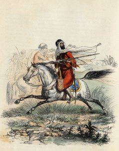 Röda ryttare från Emir Abd-el-Kader flydde av jägare till häst från den franska armén vid Oran 1841, i "L