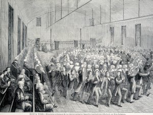 Religiös procession av Shakers i New York. 1800-talsillustration. av Unknown artist