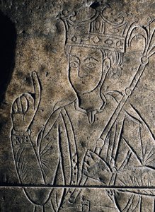 Representation av Sanchez II Garcia (1010-1029), greve av Kastilien. Låg relief skulpterar på graven av klostret San Salvador, i Ona (Spanien). av Unknown artist
