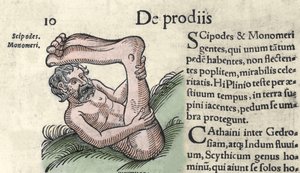 Representation av ett Sciapod-monster Gravyr från "The Book of Prodigiorum ac ostentorum Chronicon Basileae" av Wolfhart (Conrad Lycosthene) 1557 av Unknown artist