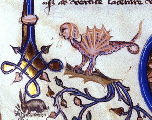 Representation av ett fantastiskt djur mi man mi dragon. Miniatyr av ett 1300-talsmanuskript av Unknown artist