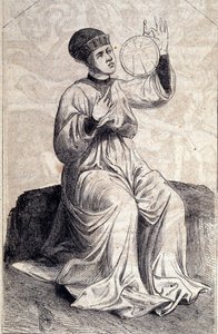 Representation av en astrolog som använder en astrolabium på 1400-talet. Gravyr från "" De machinis Bellicis"" (Behandlingssitsmaskiner). av Unknown artist