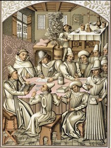 Representation av tjänstemän på 1300-talet. kromolitografi från räkenskapsboken för brödraskapet "Dio e Nostra Signora"" av Unknown artist