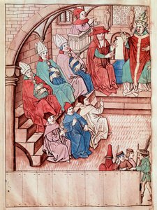 Representation av konciliet i Konstanz mellan 1414 och 1418, överst påve Martin V (Vy över konciliet i Konstanz, ca 1417) Miniatyr hämtad från "Krönikor från konciliet i Konstanz" av Ulrich Richental (1360-1437) 1438 ungefär Prag, Nati av Unknown artist