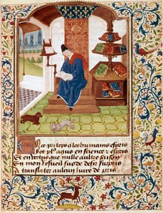 Representation av författaren som skriver på sitt kontor Miniatyr från "Flowers of all virtues" eller "Rosary of virtues"" (Ms 291) 1460 Musee Conde, Chantilly av Unknown artist