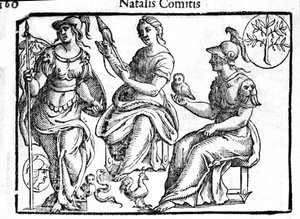 Representation av den gudomliga Athena. Gravyr från "Mythology and Fables" av greve Natalia 1637 av Unknown artist