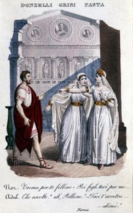 Representation av tolkarna av den första representationen av "" La Norma "" av Vincenzo Bellini (1801 - 1835): från vänster till höger Domenico Donzelli (Pollione), Giuditta Grisi (Adalgisa) och Giuditta Pasta (Norma). 1833. av Unknown artist