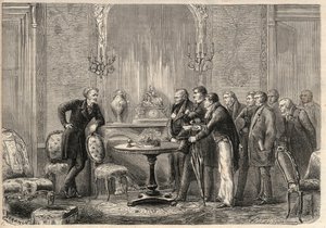 Representation av pjäsen "" Mercadet"" (Le Faiseur) av Honore de Balzac (1799-1850) på Comedie Francaise. Akt III, Scen VI. Gravyr i "" L