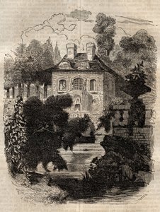 Residens för Rousseau på ön Saint-Pierre (St. Petersinsel) Bern - Schweiz - Illustration för "" bekännelserna" av Jean-Jacques (Jean Jacques) Rousseau (1712-1778) - gravyr av 1849 av Unknown artist