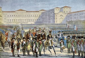 Granskning av den italienska armén passerade i Milano av general Murat (1800) - litografi av Unknown artist