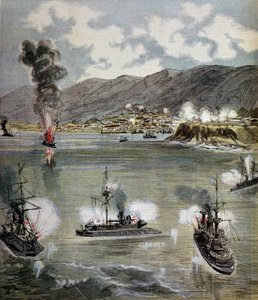 Revolutionen i Chile: attacken mot Valparaiso 1891. Illustration hämtad från "" Supplement illustrerar du Pepetit journal""" 1891. Paris, B.N. av Unknown artist