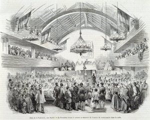 Revolutionen 1848: Brotherhood Hall, Rue Martel, presidenten ajournerade sammanträdet vid ingången till kommissionären i rummet av Unknown artist