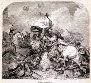 Richard i Palestina. Illustration i "" History of Popes, Kings, Queens, Emperors, through the Centuries"" av Maurice Lachatre 1857 av Unknown artist