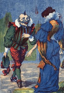 Riquet presenterar sig för prinsessan igen. Illustration till "Riquet a la houppe", berättelse av Charles Perrault (1628-1703), fransk författare. Anonym illustration. Bildmaterial Marcel Vagne, Jarville Nancy, odaterat (slutet av 1800-talet). av Unknown artist