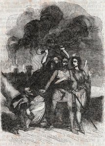 Rodomont överger Paris - gravyr från 1851 från "" Roland furieux"" (Orlando furioso) (1500-talet) av Ludovico Ariosto, känd som Ariosta - Upplaga översatt från italienska av greven av Tressan och publicerad av Gustave Harvard 1851 av Unknown artist