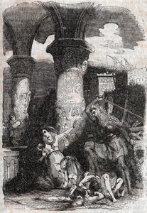 Rodomont massacre les habitatnts de Paris - gravyr från 1851 från "" Roland furieux"" (Orlando furioso) (1500-talet) av Ludovico Ariosto, känd som Arioste - Upplaga översatt från italienska av greven av Tressan och publicerad av Gustave Harvard 185 av Unknown artist