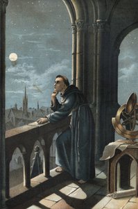 Roger Bacon till Oxford. Franskisk munk, teolog, filosof och engelsk forskare (Ilchester, Somerset, cirka 1214 i Oxford av Unknown artist