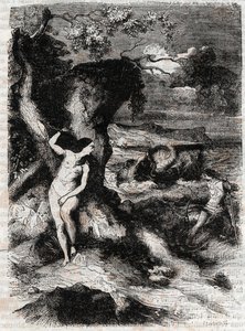 Roland delivre Olympe - gravyr från 1851 från "" Roland furieux"" (Orlando furioso) (1500-talet) av Ludovico Ariosto, känd som Ariosto - Edition översatt från italienska av greven av Tressan och publicerad av Gustave Harvard 1851 av Unknown artist